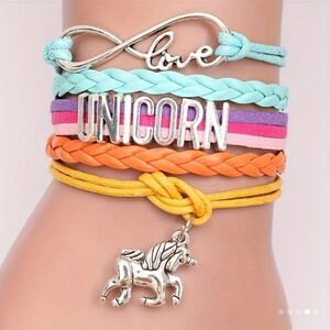 Leather bracelet unicorn women's braided new d59